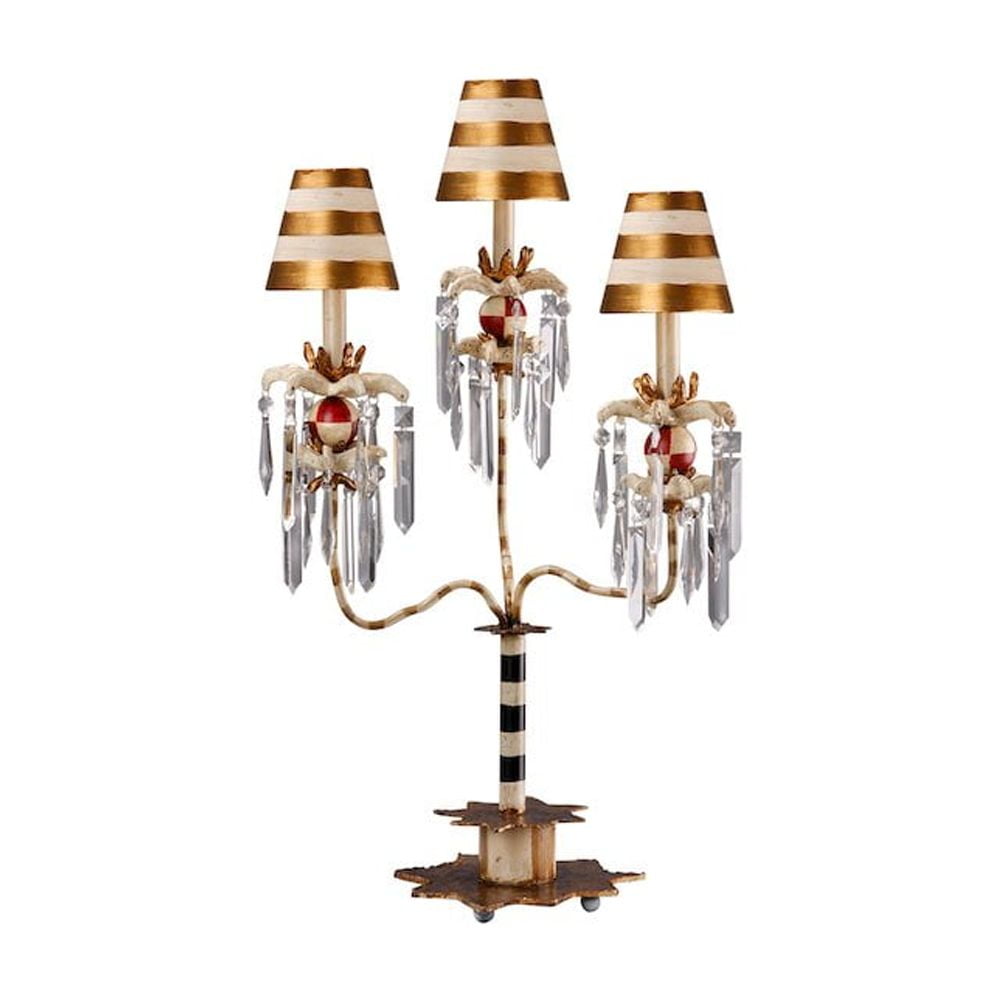Birdland Black and Cream 3-Light Table Lamp with Gold Stripes