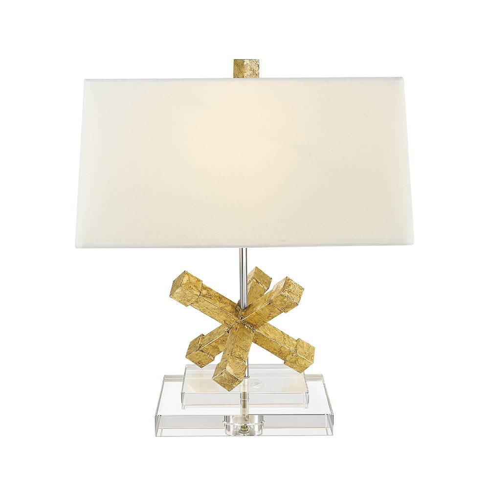 Distressed Gold and Chrome 18" Steel Shelf Lamp with Cream Linen Shade