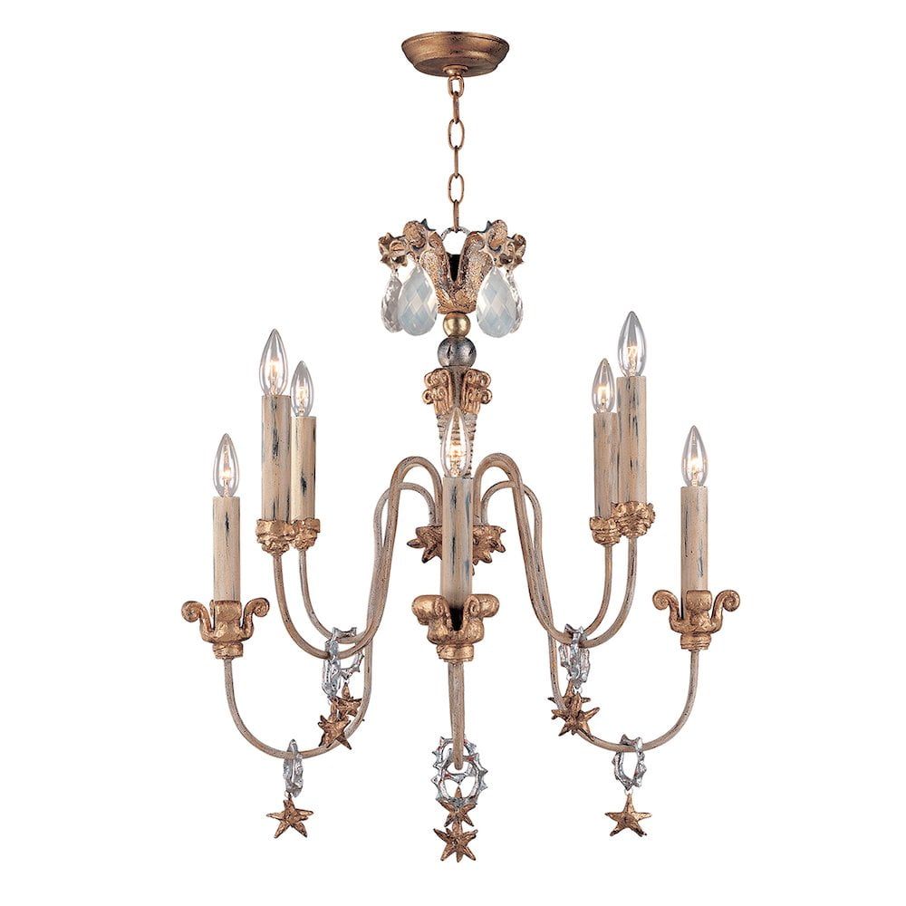 Elegant Mignon 8-Light Gold and Cream Crystal Chandelier