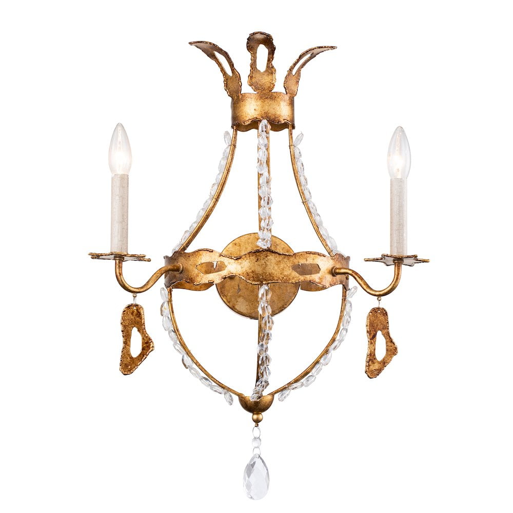 Empire Elegance Antique Gold 2-Light Crystal Beaded Sconce