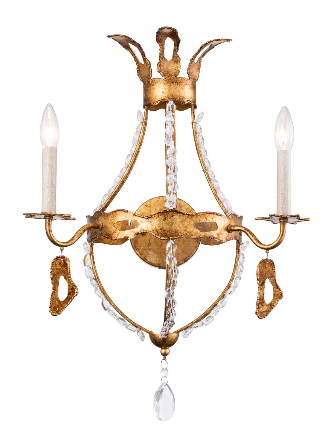 Empire Elegance Antique Gold 2-Light Crystal Beaded Sconce