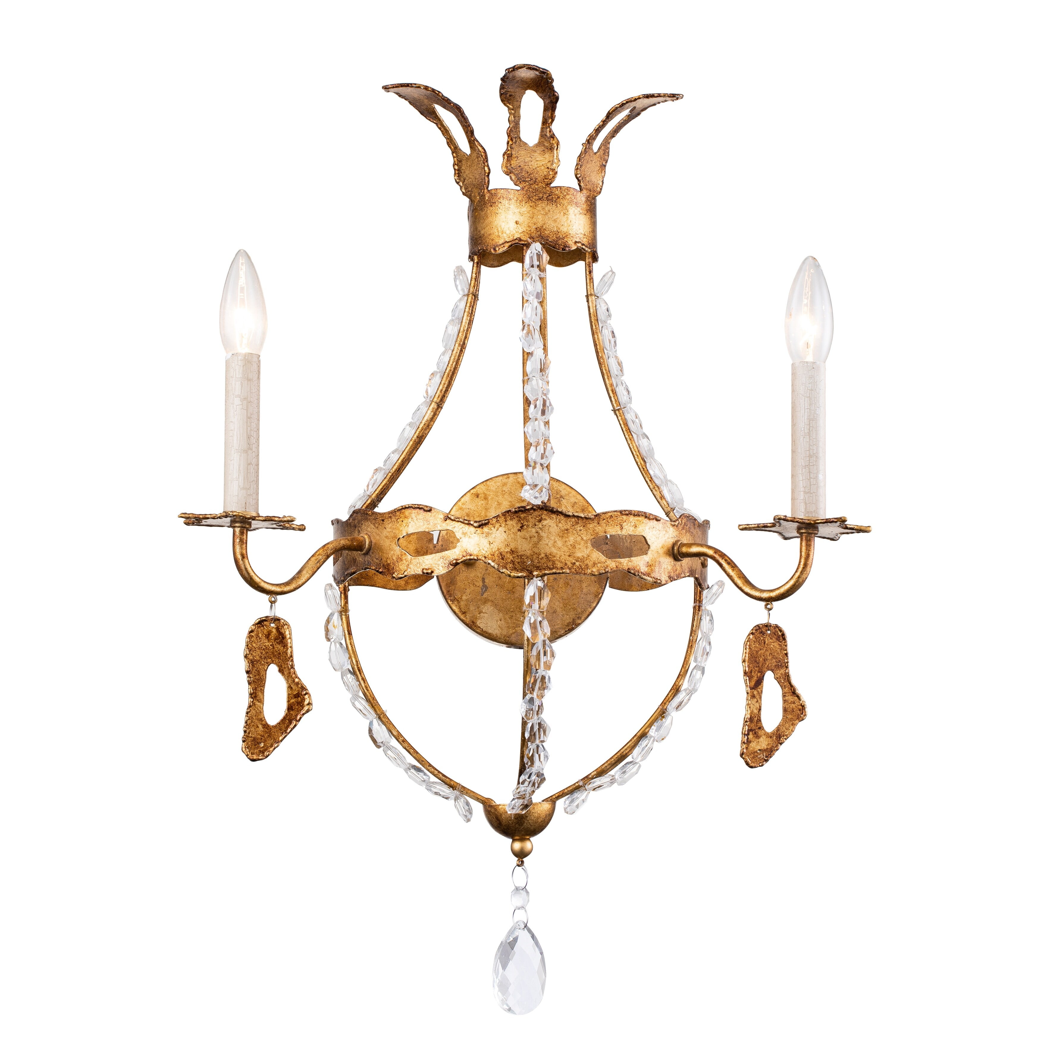 Empire Elegance Antique Gold 2-Light Crystal Beaded Sconce