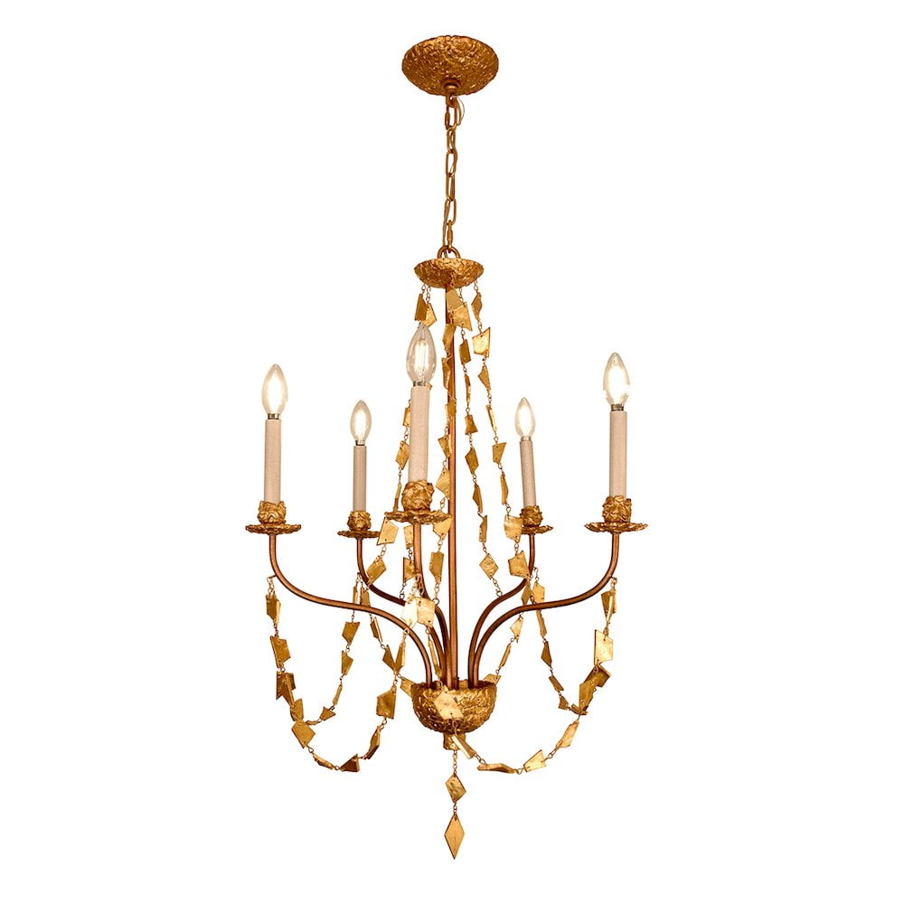 Antique Gold Mosaic 5-Light Mini Chandelier with Candelabra Bulbs
