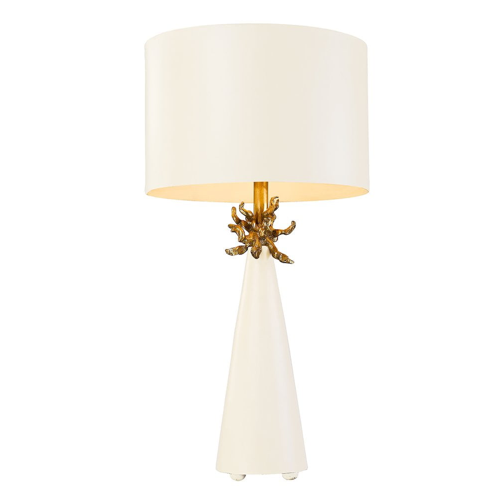 Neo French White and Gold Leaf Cylinder Table Lamp