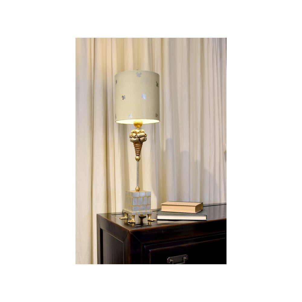 Pompadour Gold and Silver Leaf Table Lamp with Cream Parchment Shade