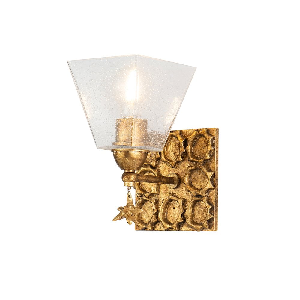 Antique Gold Leaf Star-Shaped Dimmable Wall Sconce with Clear Bubble Glass