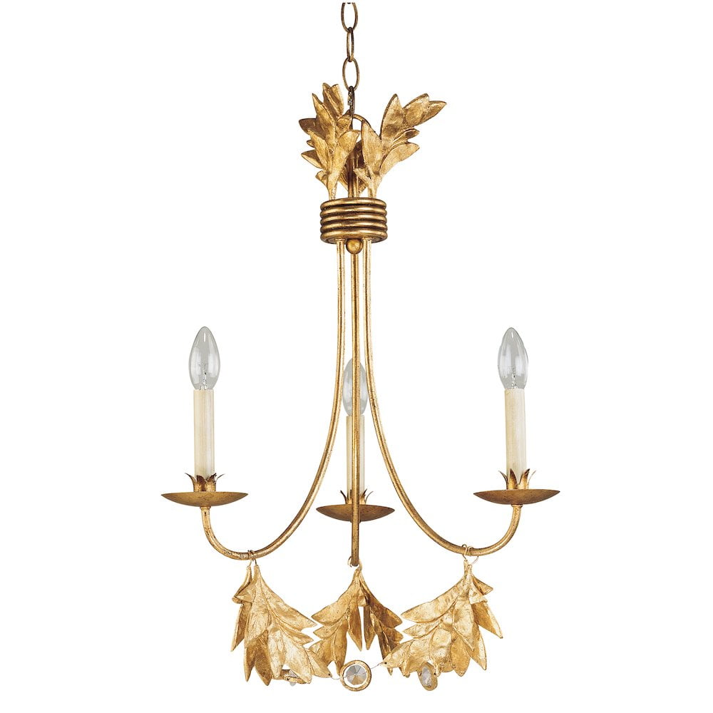 Mini Sweet Olive 3-Light Distressed Gold Crystal Chandelier