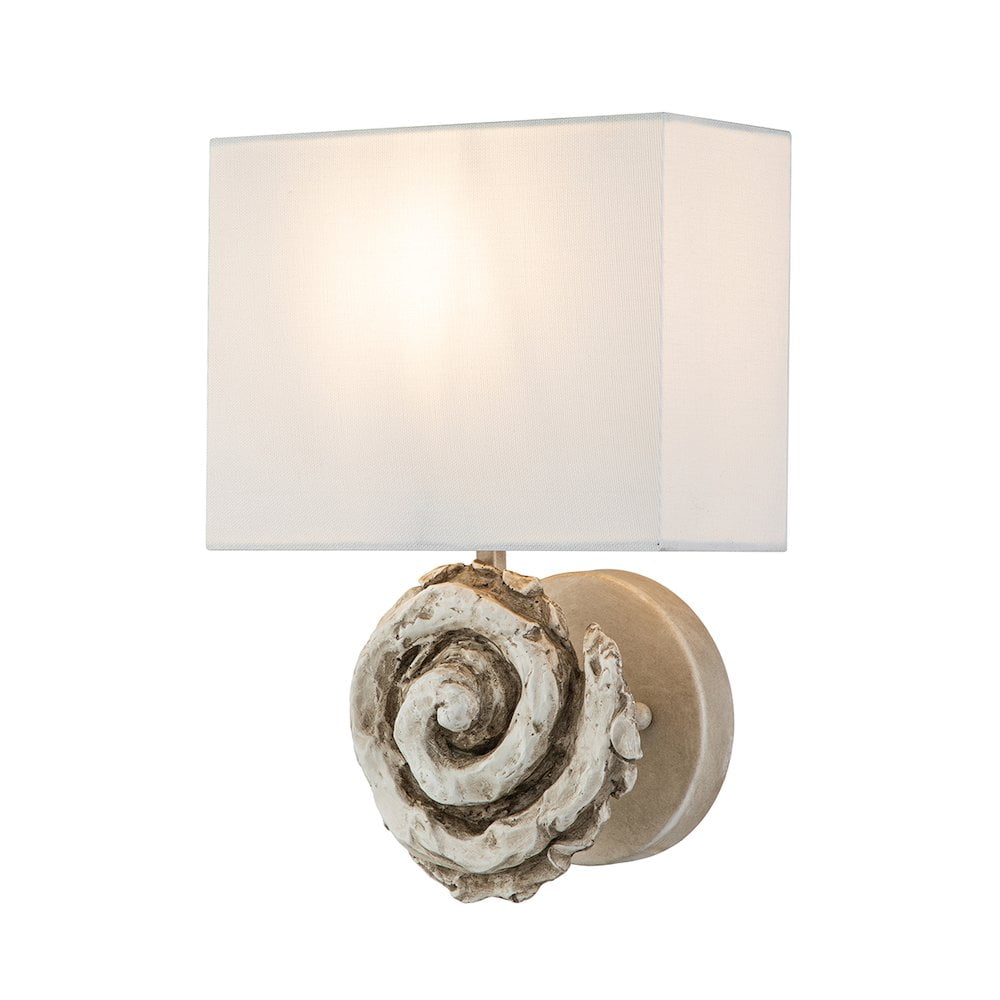Bone White Resin Sconce with Ivory Linen Shade