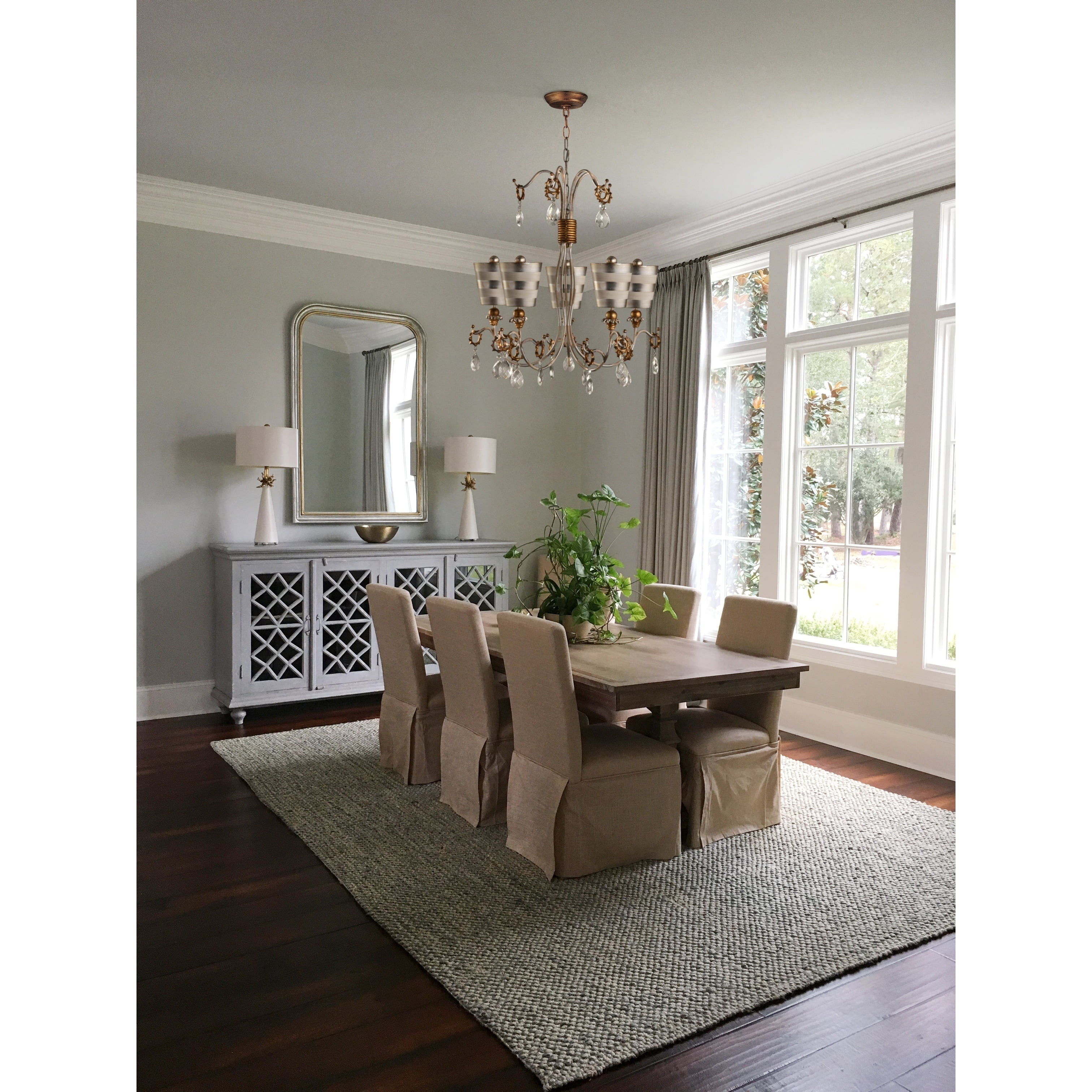 Cream Patina and Silver 5-Light Crystal Chandelier