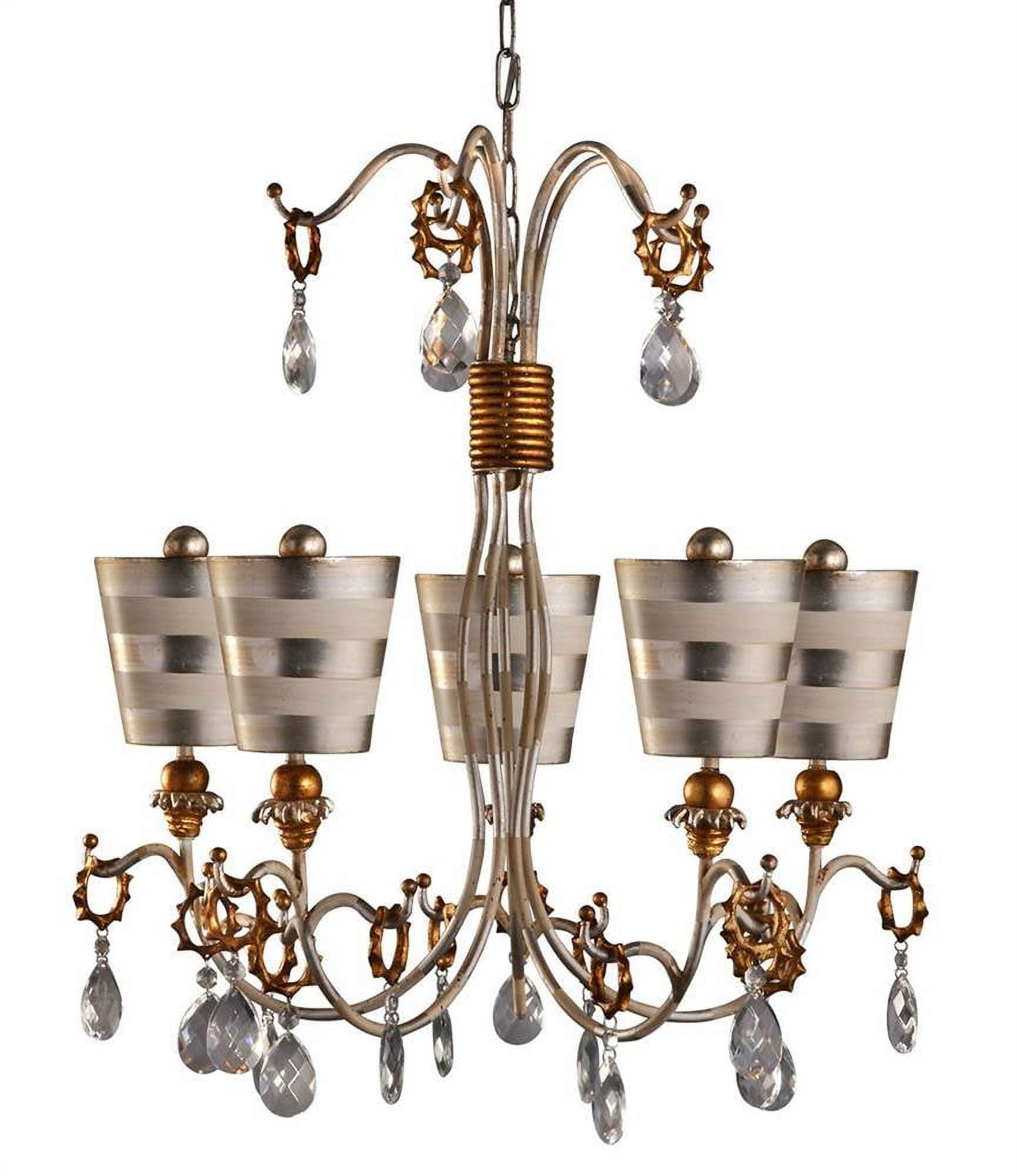 Cream Patina and Silver 5-Light Crystal Chandelier