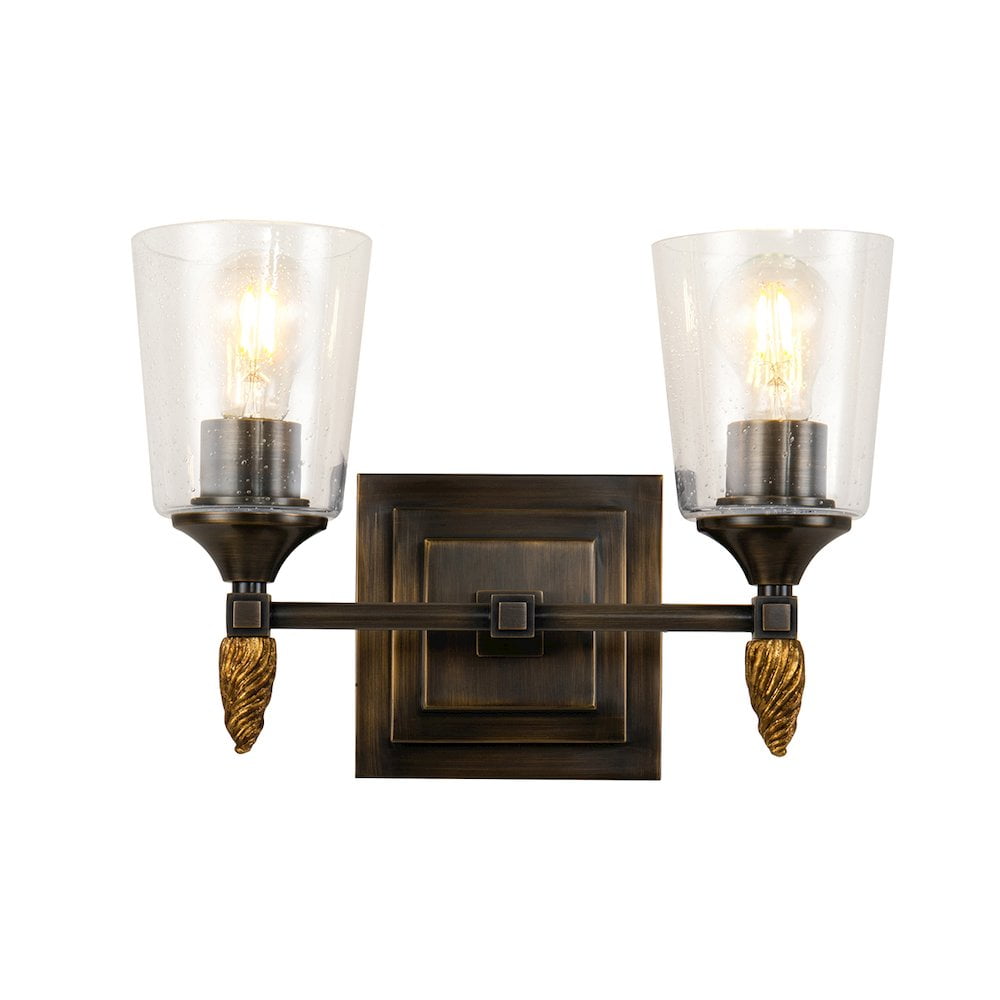 Dark Bronze 2-Light Vanity Sconce with Clear Bubble Glass