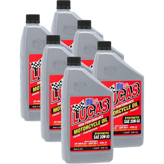Lucas Oil 10702 20W50 Sythetic Motorcycle Oil, 1 Quart, Case Of 6