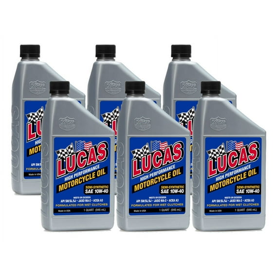 Lucas Oil (10710-6PK) Semi-Synthetic 10W-40 Motorcycle Oil - 1 Quart Bottle, (Pack of 6)