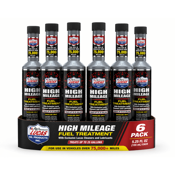 Lucas Oil 10977 High Mileage Fuel Treatment 5.25 oz Gas Additive Cleaner 6 pack
