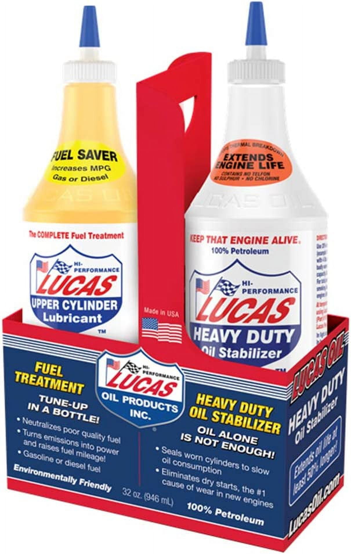 Lucas Oil Combo Pack Heavy Duty Oil Stabilizer (32 oz.) and Upper Cylinder Lubricant Fuel