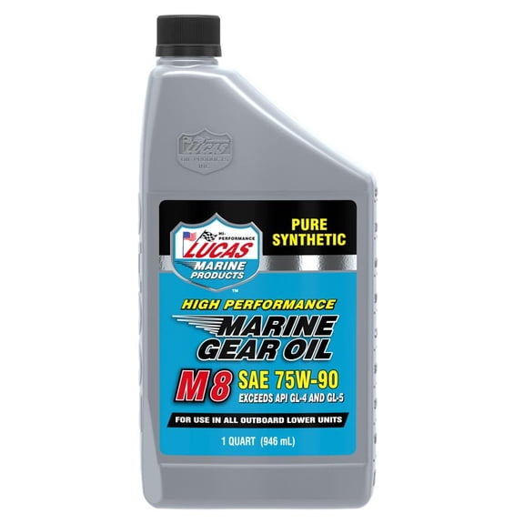 Lucas Oil M8 SAE 75W-90 Pure Synthetic Marine Gear Oil Bottle, 1 Quart