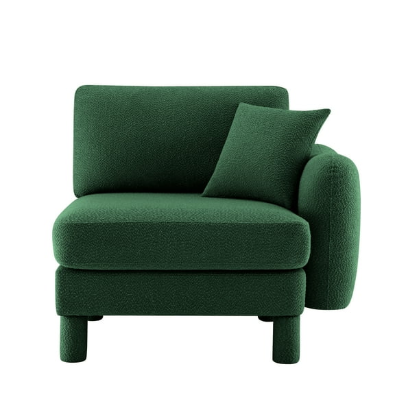 Lucas RSF 1-Seater Sofa in Green Polyester Boucle Fabric - Modern Curved Design, Sturdy Wood Frame, Plush Foam & Coil Spring Comfort for Living Room, Bedroom, Office, Lounge.