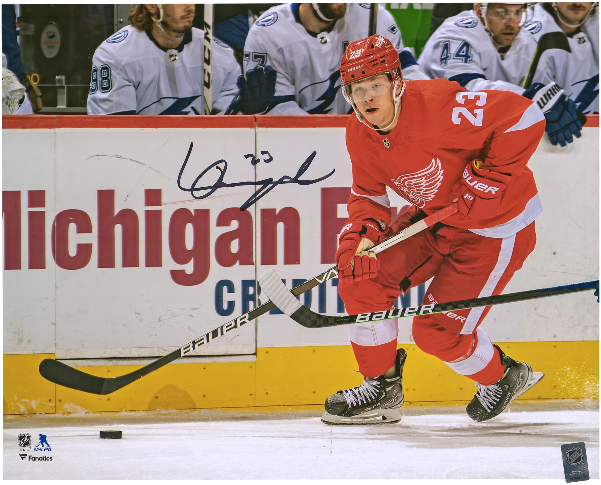 Lucas Raymond Detroit Red Wings Autographed 16" x 20" NHL Debut Skating Photograph - Fanatics Authentic Certified