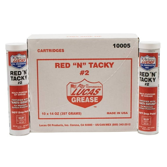Lucas Red 'N' Tacky Grease 10005 Tube, 14 oz - Red (10 Pack)