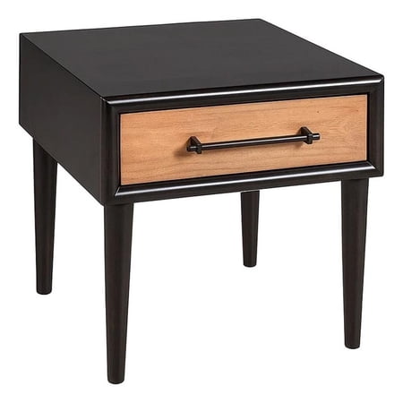 Lucas Side End Table- 1 Drawer- Brown- Black Solid Rubberwood- 24 Inch