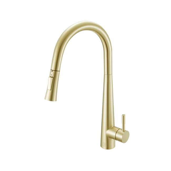 Brushed Gold Stainless Steel Gooseneck Pull-Down Kitchen Faucet