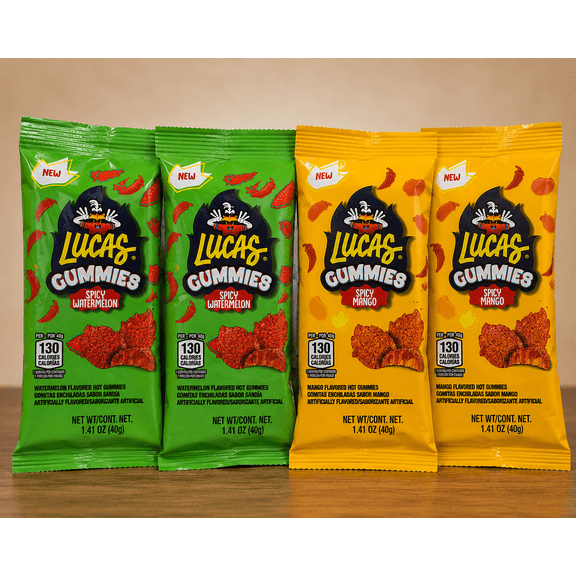 Lucas Spicy Gummies Watermelon and Mango Flavors 4-Pack 1.41 oz Each
