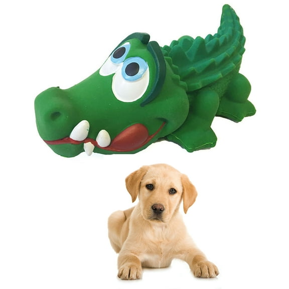 Lucas b. Natural Dog Toys Crocodile Sensory Toy with Squeaker, Green, Medium
