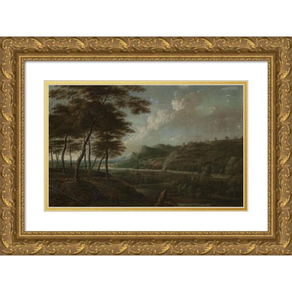 Lucas van Uden 14x11 Gold Ornate Wood Frame and Double Matted Museum Art Print Titled - Landscape