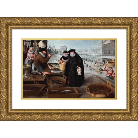 Lucas van Valckenborch 18x13 Gold Ornate Wood Frame and Double Matted Museum Art Print Titled - An Allegory of Winter (1595)