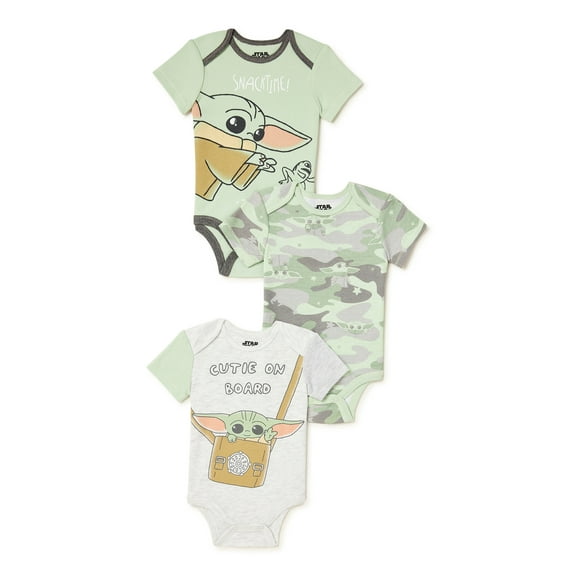 Lucasfilm Baby Boy Baby Yoda Bodysuits & One-Pieces 0/3-24 Months, 3-Piece