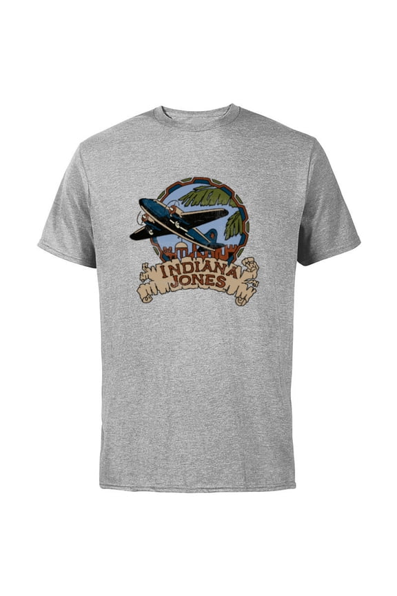 Lucasfilm Indiana Jones Adventure Plane Vintage - Short Sleeve Cotton T-Shirt for Adults - Customized-Athletic Heather