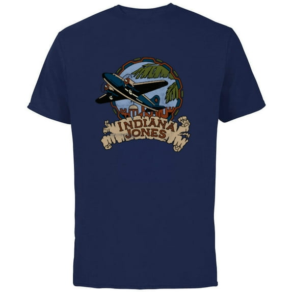 Lucasfilm Indiana Jones Adventure Plane Vintage - Short Sleeve Cotton T-Shirt for Adults - Customized-Navy