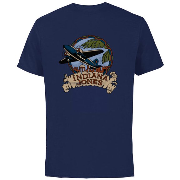 Lucasfilm Indiana Jones Adventure Plane Vintage - Short Sleeve Cotton T-Shirt for Adults - Customized-Navy