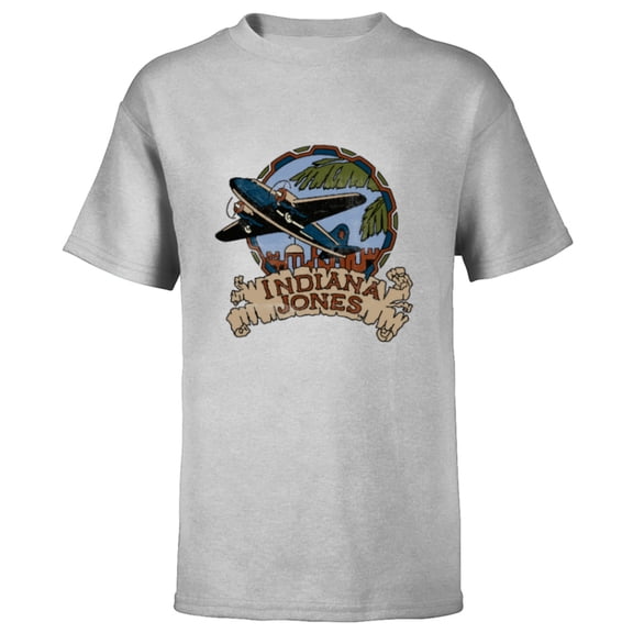 Lucasfilm Indiana Jones Adventure Plane Vintage - Short Sleeve T-Shirt for Kids - Customized-Athletic Heather