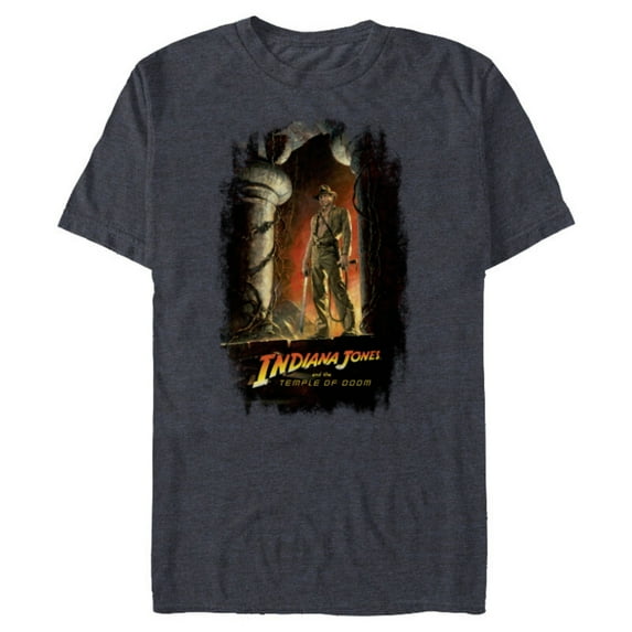 Lucasfilm Indiana Jones and the Temple of Doom Poster Art - Short Sleeve Blended T-Shirt for Adults - Customized-Navy Heather