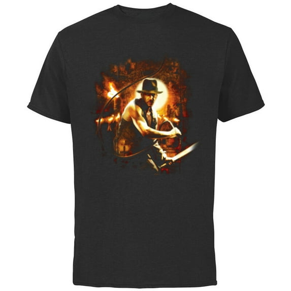 Lucasfilm Indiana Jones and the Temple of Doom with Whip - Short Sleeve Cotton T-Shirt for Adults - Customized-Black
