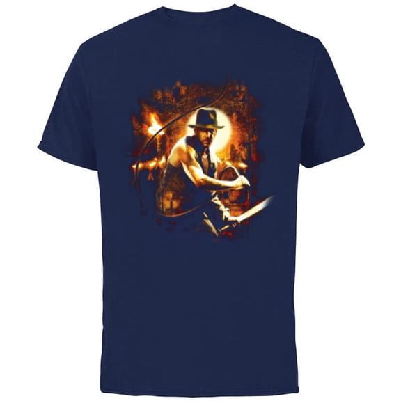 Lucasfilm Indiana Jones and the Temple of Doom with Whip - Short Sleeve Cotton T-Shirt for Adults - Customized-Navy