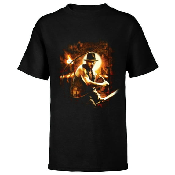Lucasfilm Indiana Jones and the Temple of Doom with Whip - Short Sleeve T-Shirt for Kids - Customized-Black