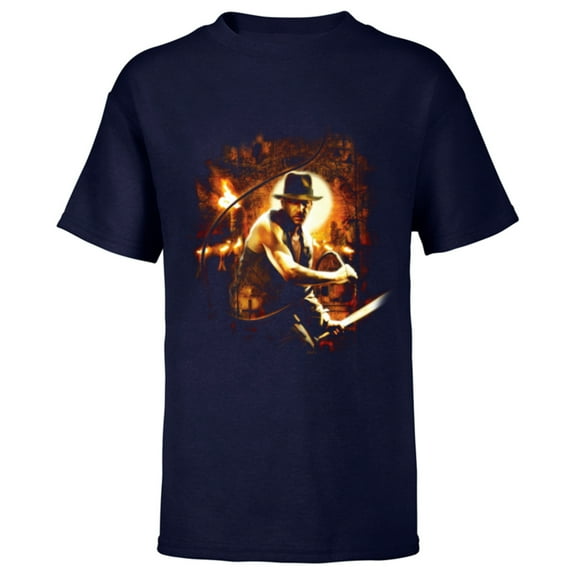 Lucasfilm Indiana Jones and the Temple of Doom with Whip - Short Sleeve T-Shirt for Kids - Customized-Navy