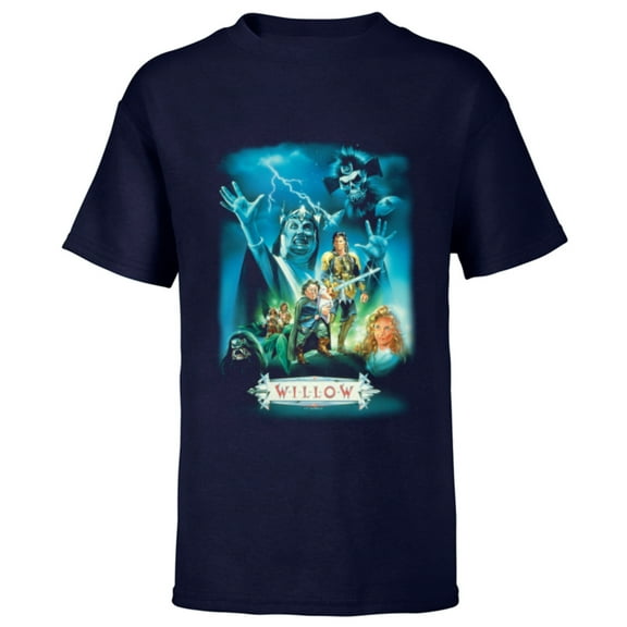 Lucasfilm Willow Illustrated Blue Movie Poster - Short Sleeve T-Shirt for Kids - Customized-Navy