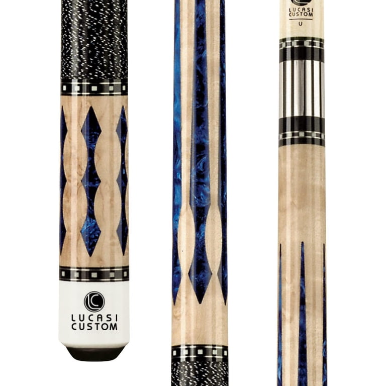 Lucasi Custom Super Birds-Eye Pool Cue with Blue Luster Inlays