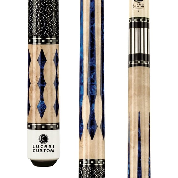 Lucasi Custom Super Birds-Eye Pool Cue with Blue Luster Inlays - 19.5oz