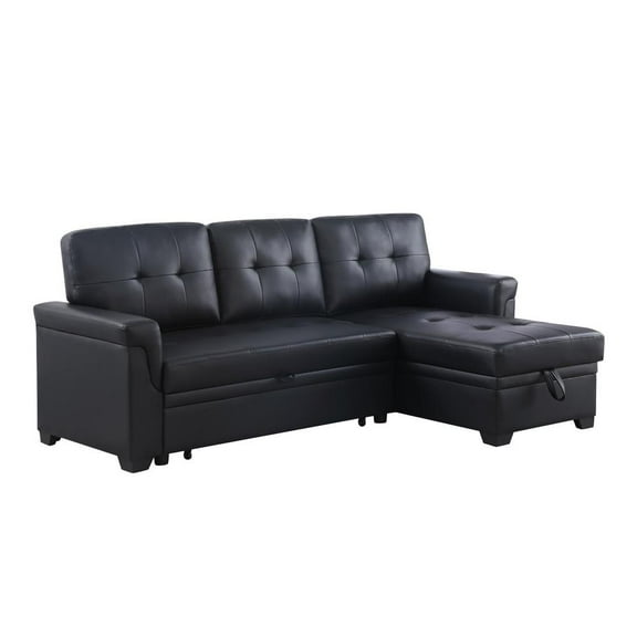 Lilola Home Lexi Black Synthetic Leather Modern Reversible Sleeper Sectional Sofa with Storage Chaise