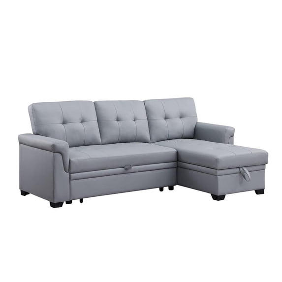 Lucca 84" Gray Vegan Faux Leather Reversible Sleeper Sofa with Storage Chaise