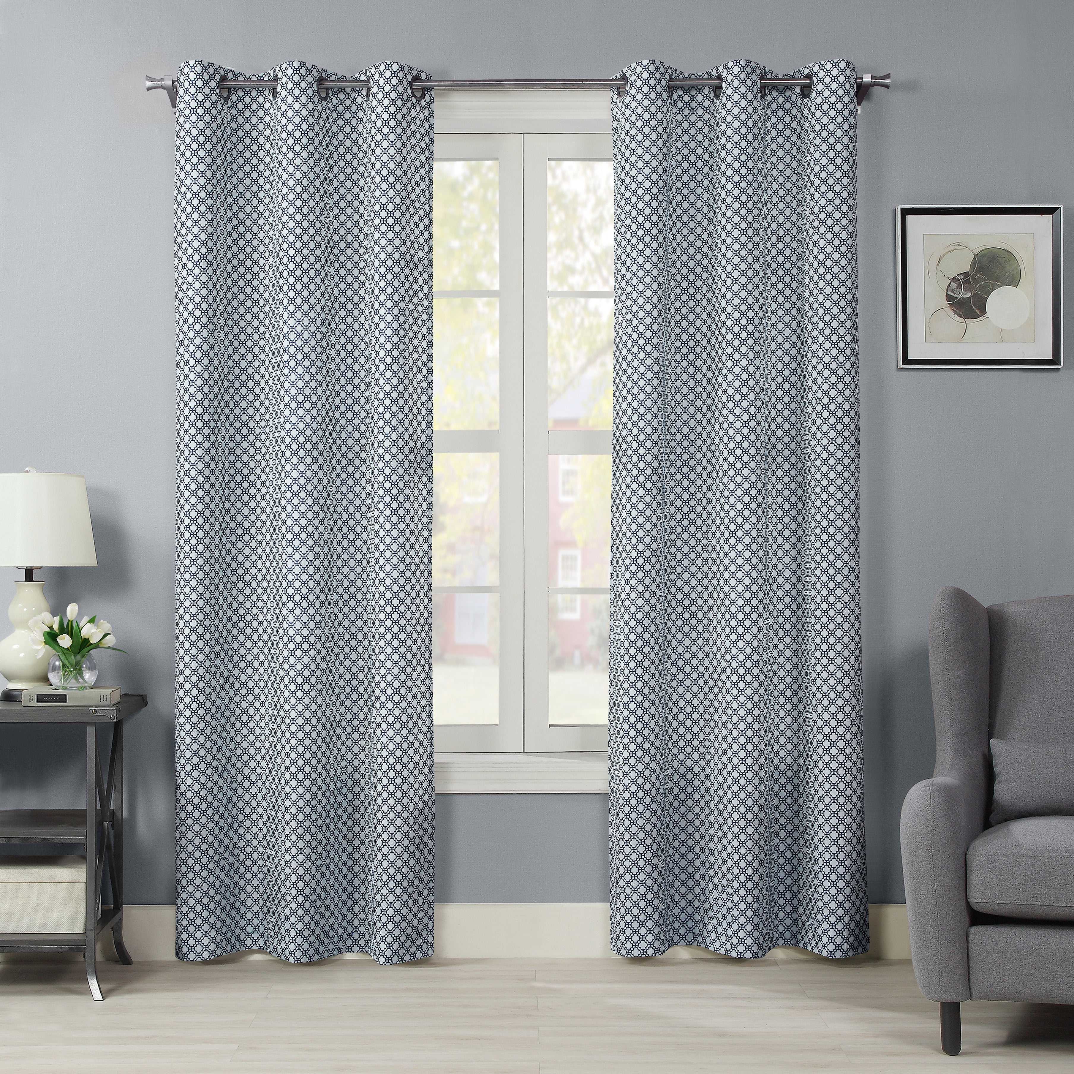 Lucca Ironwok Window Panel Pair Blue 40 x 84