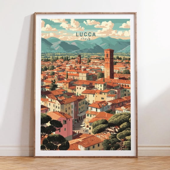 Lucca Tuscany Italy Modern Cityscape Skyline Wall Art, Unframed Paper Print Size 8x12