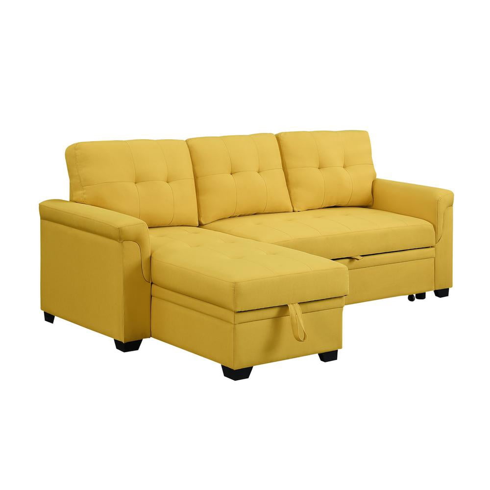 Lilola Home Lucca Yellow Linen Fabric Reversible Sleeper Sectional Sofa ...