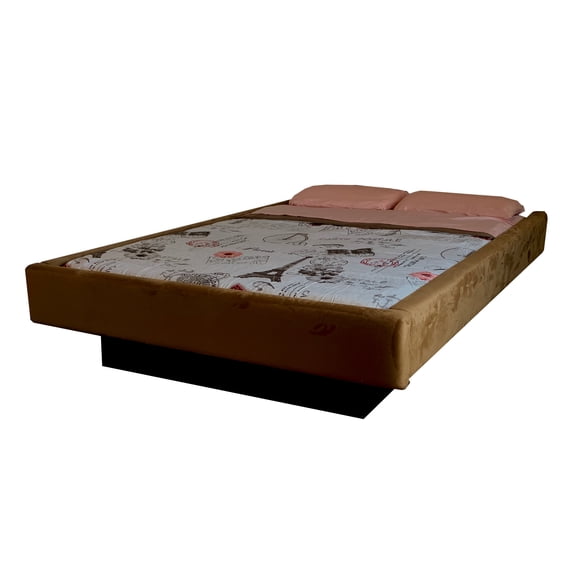 Lucca with HS300 Free Flow Water-Mattress Complete Padded Hardside Wood Frame Waterbed Moca Suede Fabric King