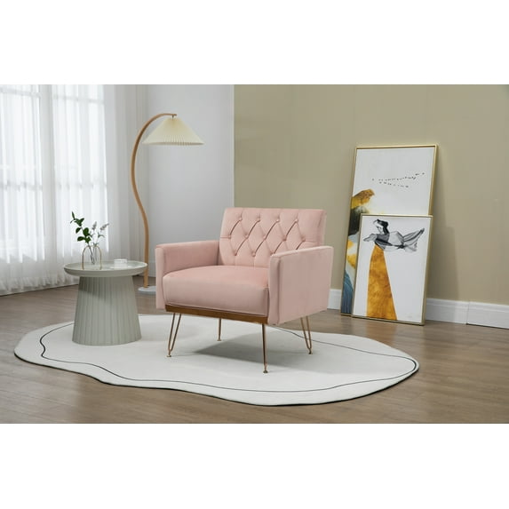 Luccalily Accent Velvet Wingback Chair,Upholstered Leisure Accent Living Room Chair, Comfy Armchair with Rose Golden Metal Legs,Mid-Century Modern Velvet Single Sofa Chair