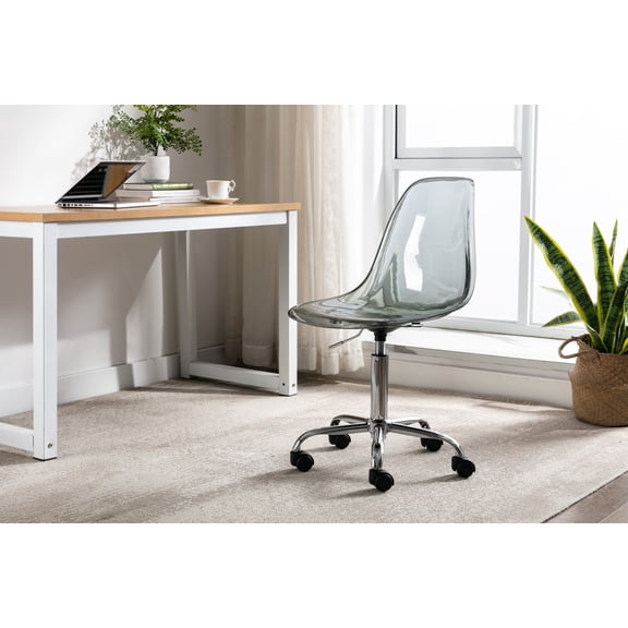 Luccalily Clear Acrylic Rolling Chair,Modern Small Cute Armless Vanity Rolling Plastic Chair Home Office Lucite Ghost Chairs with Adjustable Height and Wheels